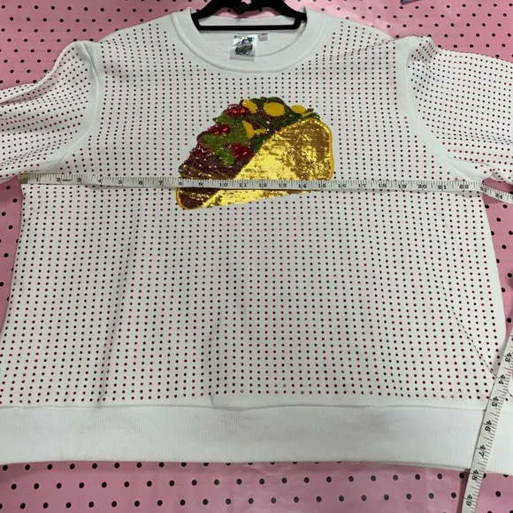 RARE QUEEN OF SPARKLES Oversized Taco Sequin RhinestoneSweatshirt NWOT
